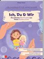 "Ich, Du & Wir - Die schönsten Mini-Projekte zum Thema Soziales Lernen", Illustration: Kind hält Puppe, Hände im Hintergrund.