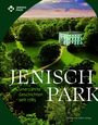 „JENISCH PARK“, „Unerzählte Geschichten seit 1785“, von üppigem, grünem Park mit einem weißen Gebäude umgeben.