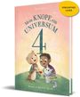 "Mein Knopf, ein Universum 4" steht in großen Buchstaben. Zwei Kinder, ein Otter und eine Katze halten einen Knopf.