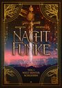"Nachtfunke", ein Buchcover mit einem Schwert, dessen Klinge in orange-goldene Funken übergeht.