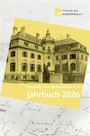 "Freunde der Monacensia e.V. Jahrbuch 2026." Historisches Gebäude mit Turm, beige und schwarze Tönung, handschriftlicher Hintergrund.