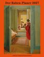 "Der Raben-Planer 2027" oben und "Haffmans Verlag bei Zweitausendeins" unten in schwarz auf orange. Illustration: Frau in rotem Kleid.