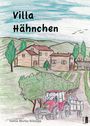 Text: "Villa Hähnchen" und "Gertie Martin-Schnapp". Illustration: Landschaft mit Häusern, Hügeln, Traktor und Bäumen.