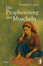Text: "Die Prophezeiung der Muscheln" von Mohamed S. Zarini. Eine Frau in bunter Kleidung mit Muscheln und Büchern vor sich.