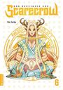 "Das Geheimnis von Scarecrow", Gin Zarbo. Illustration zeigt eine Figur mit langen Haaren, Hörnern, in blauer Robe und goldenen Elementen.