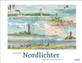 "Nordlichter" in großer Schrift, darunter "Kalender 2027" und "See(h)karten von Katharina Noack". Illustration mit Leuchttürmen, Küste und Möwen.
