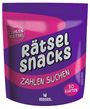 "Rätsel Snacks, Zahlen suchen, Zahlen-Rätsel, 50 Karten, Stefan Heine, moses." Auf bunter Verpackung in Violett und Pink.
