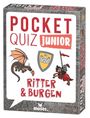 „POCKET QUIZ JUNIOR RITTER & BURGEN“; ein Drache, Wappen und Ritter illustriert.
