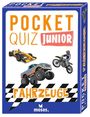 Text: "POCKET QUIZ JUNIOR FAHRZEUGE". Illustration: Rennauto, Monstertruck, Motorrad. Logo: "moses." unten.