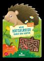 "Wilde Rätselreise durch den Garten", Igel, Blumen, Labyrinth, Apfel, geeignet ab 5 Jahren. Abenteuerliche Illustration.