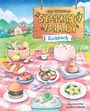 „Das offizielle Stardew Valley Kochbuch“ auf Holzschild. Illustrationen von Speisen auf Picknickdecke, Landschaft im Hintergrund.