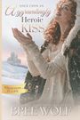 „Once upon an aggravatingly heroic kiss“, Frau in Winterkleid, heiter, Schnee fällt, im Hintergrund ein Schloss.