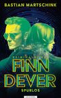 Titel: "Kriminalroman Finn Dever Spurlos" von Bastian Martschnik. Illustration einer Person von hinten.