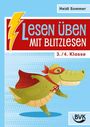"Lesen üben mit Blitzlesen 3./4. Klasse" zeigt ein fröhliches Krokodil im Superhelden-Outfit auf blauem Hintergrund.