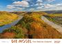 "Die Mosel von Trier bis Koblenz 2027." Eine malerische Herbstlandschaft mit Fluss, Hügeln und buntem Laub.