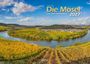 „Die Mosel von Trier bis Koblenz 2027“. Landschaft mit Fluss, Weinbergen und Dorf im Hintergrund.