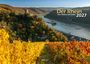 „Der Rhein von Mainz bis Köln 2027“ steht über einem herbstlichen Weinberg mit Fluss und Burg.