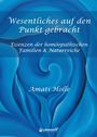 "Wesentliches auf den Punkt gebracht. Essenzen der homöopathischen Familien & Naturreiche. Amati Holle." Blaues, abstraktes Design.