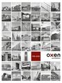 "1985–2025 oxen architekten" steht in einem Raster aus Architekturprojekten. Moderne Gebäude und Innenräume.