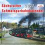 "Sächsischer Schmalspurbahnkalender 2027" steht oben, mit einem fahrenden Dampfzug durch herbstliche Landschaft.