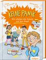"KEINE PANIK. Wir stellen die Schule auf den Kopf." Illustration: Vier Kinder, eins hält einen Pinsel, andere malen.