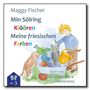 Oben: Maggy Fischer, "Min Sölring Klöören Meine friesischen Farben". Unten: Kinderzeichnung, Junge streichelt Katze.