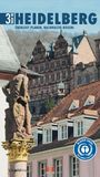 Text: "3 TAGE IN HEIDELBERG, ÜBERLEGT PLANEN, NACHHALTIG REISEN! BLAUER ENGEL DAS UMWELTZEICHEN." Statue und Schloss im Hintergrund.