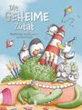 „Die geheime Zutat“, geschrieben und illustriert von Paul Castle. Illustration mit Pinguinen, einem Leuchtturm und Luftschlangendrachen.
