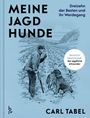 "Meine Jagdhunde: Dreizehn der Besten und ihr Werdegang. Deutsch Drahthaar: Der jagdliche Allrounder. Carl Tabel." Ein Mann mit Gewehr und ein Hund in einem Feld.