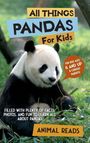 "All Things Pandas For Kids" ist oben. Ein großer Panda sitzt im Gras, umgeben von Bambus. "Animal Reads" unten.