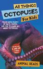 Titel: "All Things Octopuses For Kids". Ein Oktopus mit ausgestreckten Tentakeln auf blauem Hintergrund.