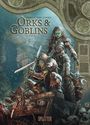 "Orks & Goblins 12. Pest". Bedrohliche Figuren mit Waffen in einer mittelalterlichen Umgebung.