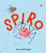 "SPIRO" in roten Buchstaben, darunter "Anna McGregor". Illustration: Rosa Spinne im Netz und fröhliche Fliege.