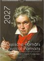 2027 Klassische Porträts Classical Portraits. Illustration eines älteren Mannes mit grauem Haar und rotem Schal.