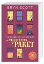 Text: "ERYN SCOTT, THE MORRISEY MYSTERIES, EIN VERGIFTETES PAKET, MOON NOTES". Ein Haus mit Figuren in den Fenstern.