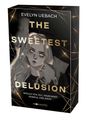 Titel: The Sweetest Delusion. Untertitel: Would you kill your most painful feelings? Illustration: Zwei Menschen.
