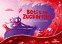 "Beti & die Zuckerflut - Auf den Spuren des Insulins". Bunte Illustration mit einem lila Charakter in einem Boot.