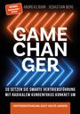 "GAME CHANGER" mit Autoren Andreas Buhr, Sebastian Berg. Pfeile in Neonfarben, orange und blau auf dunklem Hintergrund.