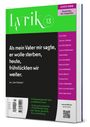 Cover von „Lyrik 13“. Zitat: „Als mein Vater mir sagte, er wolle sterben, heute, frühstückten wir weiter.“ Autorenliste daneben.