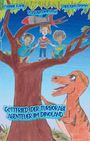 Text: "Gottfried, der Turborabe - Abenteuer im Dinoland". 

Illustration: Kinder auf einem Baum, vor einem Dinosaurier und einer Rakete im Hintergrund.