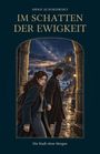"Im Schatten der Ewigkeit" von Arno Schikowsky. Zwei Personen gehen einen alten, steinernen Weg entlang mit einer Stadt im Hintergrund.