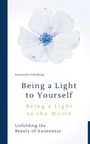 „Being a Light to Yourself, Being a Light to the World“. Gelber Baum, kleiner Vogel, minimalistisches Design.