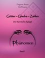 Text: "Dagmar Anna Hoffmann. Götter - Glaube - Zahlen. Der Karmische Spiegel. Phänomen. Band 1." Augen auf rosa Hintergrund.