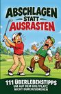 „Abschlagen statt Ausrasten. 111 Überlebenstipps um auf dem Golfplatz nicht durchzudrehen.“ Illustration: Golfer trifft Freund.
