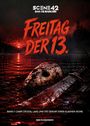 Text: "SCENE 42 DAS FILMARCHIV", "FREITAG DER 13.", "BAND 1: CAMP CRYSTAL LAKE UND DIE GEBURT EINER SLASHER-IKONE", "MIKE BLANKENBURG".  
Unten ein See, teils verdeckt von blutrotem Wasser, und eine Hockeymaske mit einem großen Messer.
