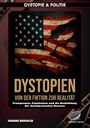 Titel: "Dystopien - Von der Fiktion zur Realität". Thema: Trumpismus und die Aushöhlung demokratischer Normen. Zerfetzte US-Flagge.