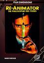 "Re-Animator: Die Philosophie des Todes" steht über einem Mann mit Brille, der eine grüne Spritze hält.