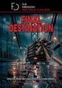 Der Text lautet: "FINAL DESTINATION. Philosophie des unausweichlichen Endes. Markus Brüchler." Ein LKW mit Baumstämmen fährt bei stürmischem Wetter über eine Brücke.