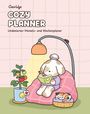 "CocoWyo Cozy Planner. Undatierter Monats- und Wochenplaner." Illustration: Ein Hund liest, Katze schläft, Tomatenpflanze.