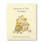 "Because of You, Grandpa" oben, unten "Written by Kobi Yamada - Illustrated by Natalie Russell." Illustration: Zwei Bären lesen.